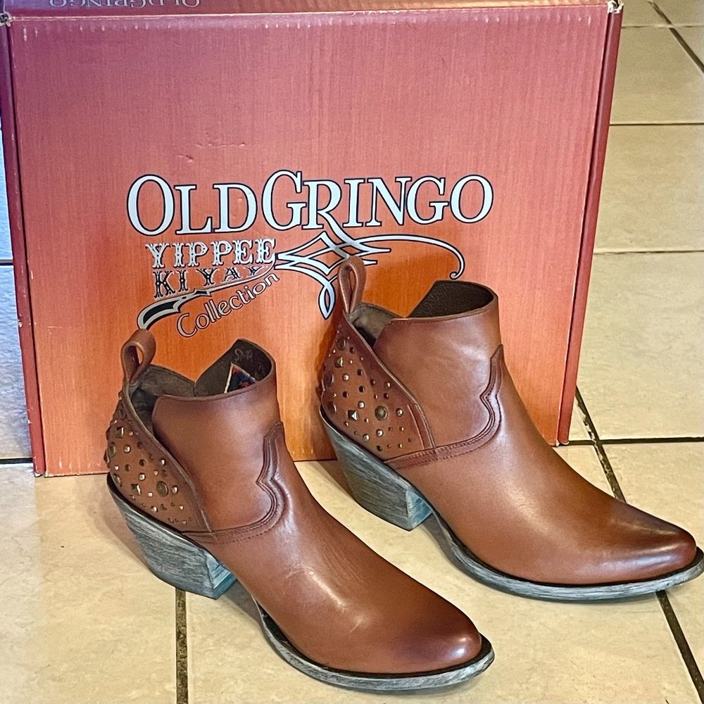 WORN ONCE Old Gringo ODESSA 6" BOOTIES Brown Whiskey Burnished STUDS w/BOX 7.5 B